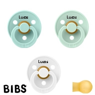 BIBS Colour Schnuller mit Name, Mint, Nordic Mint, White, rund Latex Größe 2,  (3er Pack)